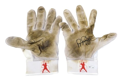 Pair of (2) Albert Pujols 2012 Game Worn and Signed White Nike Batting Gloves